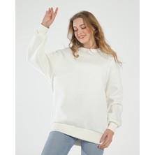 Awcıı Store Kadın Bisiklet Yaka Oversize Düz Siyah Sweatshirt