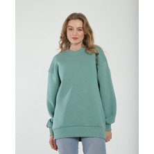 Awcıı Store Kadın Bisiklet Yaka Oversize Düz Siyah Sweatshirt