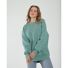 Awcıı Store Kadın Bisiklet Yaka Oversize Düz Siyah Sweatshirt