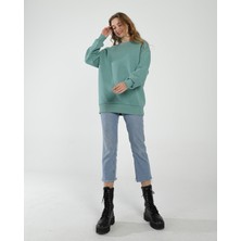 Awcıı Store Kadın Bisiklet Yaka Oversize Düz Siyah Sweatshirt