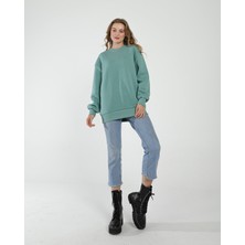 Awcıı Store Kadın Bisiklet Yaka Oversize Düz Siyah Sweatshirt