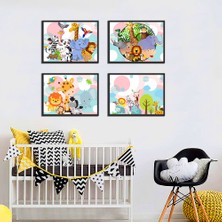 Özcanlar Çerçeve Bebek Odası Çocuk Odası Doğumgünü Parti Pano Tablo Mdf Baskı Dekorasyon Hayvanlar Diyarı Resim Çerçeveli Çocuk Odası 30X40