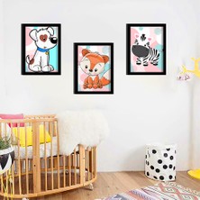 Özcanlar Çerçeve Bebek Odası Çocuk Odası Doğumgünü Parti Pano Tablo Mdf Baskı Dekorasyon Hayvanlar Diyarı Resim Çerçeveli Çocuk Odası 30X40