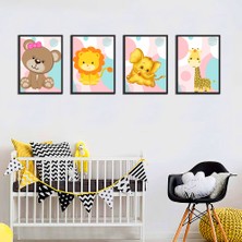 Özcanlar Çerçeve Bebek Odası Çocuk Odası Doğumgünü Parti Pano Tablo Mdf Baskı Dekorasyon Hayvanlar Diyarı Resim Çerçeveli Çocuk Odası 30X40
