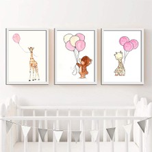 Özcanlar Çerçeve Bebek Odası Çocuk Odası Doğumgünü Parti Pano Tablo Mdf Baskı Dekorasyon Hayvanlar Diyarı Resim Çerçeveli Çocuk Odası  30X40