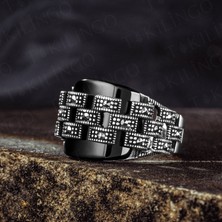 Takılingo 925 Ayar Gümüş Markazit Taşlı Siyah Oniks Erkek Yüzük