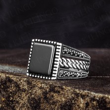 Takılingo 925 Ayar Gümüş Markazit Taşlı Siyah Oniks Erkek Yüzük