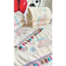 Z&N Style Çeyizlik Kanaviçe Nakışlı Püsküllü Kadife Mutfak-El Havlu Seti  Karma Set  (50X90 3 ADET+30X50 3 Adet) 6'lı Set