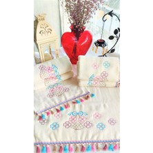 Z&N Style Çeyizlik Kanaviçe Nakışlı Püsküllü Kadife Mutfak-El Havlu Seti  Karma Set  (50X90 3 ADET+30X50 3 Adet) 6'lı Set