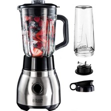 Russell Hobbs Blender [çok Yönlü, Güçlü ve Hızlı] Temel (Blender, 1.5l Büyük Kapasiteli Cam Kase + Portatif Su Kabağı, Turbo, Kolay Kullanım ve Temizleme) Smoothie Blender 23821-56