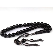 Tesbih Sepetim Siyah Mineli Gümüş Püsküllü Ateş Kehribar Tesbih