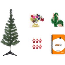 GENC DIJITAL BASKI Yılbaşı Çam Ağacı 90 cm + 15 Li Süs +3 Farklı Renk Sim (2023 Ajanda Hediyeli)