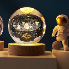 Keyfim Shop Büyük Boy Işıklı Ahşap Kaideli Gezegenler Temalı Cam Küre 8cm