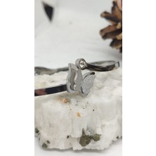 Giftoloji Beyaz Sim Kelebek Detaylı Çelik Bileklik - Kişiye Özel Isimli