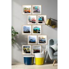 Özcanlar Çerçeve Ahşap Çerçeveli Car Araba Eski Araba Koleksiyon 10 Parça Ahşap Çerçeve Seti Çoklu Çerçeve