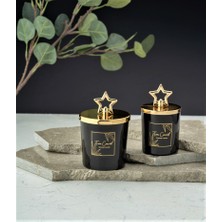 Tiem Concept Dekoratif Gold Yıldız Başlıklı Büyük Siyah Bardak 2 'li Mum Seti