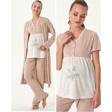 Feyza 4481 Sütlü Kahve Hamile Lohusa Spor 3 Lü Pijama Takımı