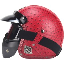 Xundian Retro Harley Kask Deri Kişilik Kask Elektrikli Yarım Kask Kask (Yurt Dışından)