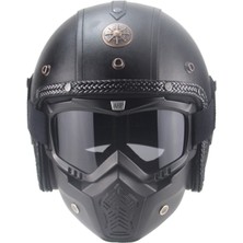 Xundian Retro Harley Kask Deri Kişilik Kask Elektrikli Yarım Kask Kask (Yurt Dışından)