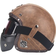 Xundian Retro Harley Kask Deri Kişilik Kask Elektrikli Yarım Kask Kask (Yurt Dışından)