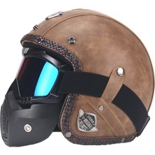 Xundian Retro Harley Kask Deri Kişilik Kask Elektrikli Yarım Kask Kask (Yurt Dışından)