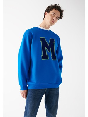 Mavi Erkek M Logo Baskılı Mavi Sweatshirt 0611342-70913