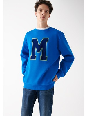 Mavi Erkek M Logo Baskılı Mavi Sweatshirt 0611342-70913
