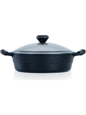 Acar Diamente Döküm Granit 30 cm Karnıyarık Basık Siyah Tencere 0177