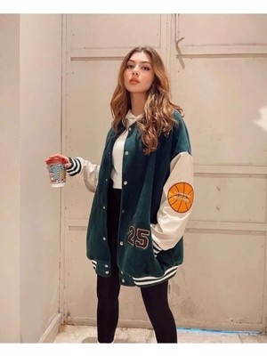 Fumood Yeşil Crystal 1989 Oversize Polar Kolej Ceket