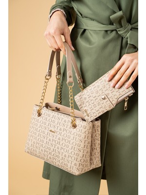 Just Polo Vizon Orta Boy 4 Bölmeli Iki Askılı Kadın El Omuz Çantası ve Cüzdan 24X20CM PBU20102-09