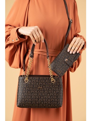 Just Polo Kahverengi Orta Boy 4 Bölmeli Iki Askılı Kadın El Omuz Çantası ve Cüzdan 24X20CM MDS20102-09