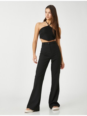 Koton Kumaş Pantolon İspanyol Paça Yüksek Bel Düğmeli