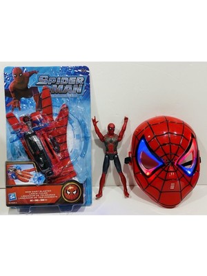 Avengers Spiderman Ağ Atan Eldiven+Işıklı Maske+18 cm Işıklı Figür 3 Lü Set