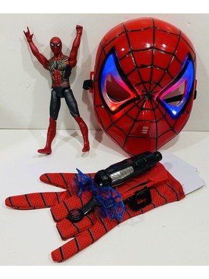 Oyuncakçısavaş Ağ Atan Eldiven Işıklı Maske 18 cm Işıklı Figür 3 Lü Set Oyuncak