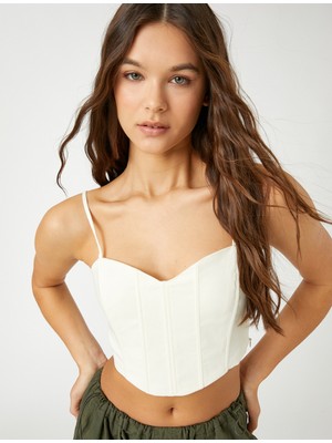 Koton Balenli Büstiyer Crop İnce Askılı Asimetrik Kesim