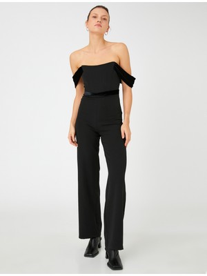 Koton Straplez Abiye Tulum Bol Paça Kadife Detaylı