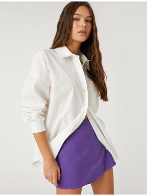 Koton Oversize Gömlek Pamuklu Uzun Kollu Cep Detaylı