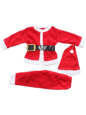 by BebekOdam Unisex Kırmızı Kemerli Şapkalı Noel Baba Çocuk Takımı