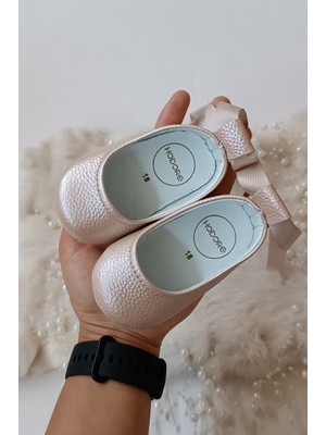 Hodore Fiore Deri Bebek Babet Somon Renkli El Yapımı Kaymaz Taban Yumuşak ve Nefes Alabilir