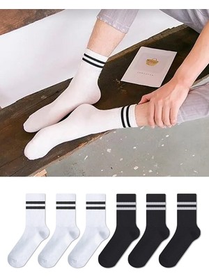 Herosa Tekstil 6 Çift Uzun Pamuklu Siyah Beyaz Unisex Çorap