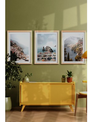 Özcanlar Çerçeve Ahşap Çerçeveli Tablo  Dekorasyon  Ev Dekoru Modern Sanat Sahil Baskısı Italya Plaj Tatil