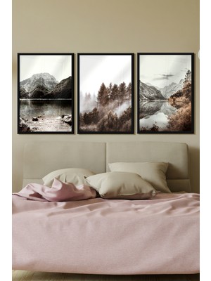 Özcanlar Çerçeve Çerçeveli Tablo Modern Sanatsal  Dekorasyon Ev Dekoru Üçlü Çerçeve Abstract