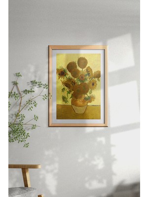 Özcanlar Çerçeve Ahşap Çerçeveli Tablo Çerçeveli Ahşap Dekor Tablo Seti Dekoratif Tablo Van Gogh Ayçiçeği Vazo