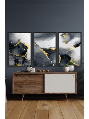 Özcanlar Çerçeve Çerçeveli Tablo Modern Sanatsal Dekorasyon Ev Dekoru Üçlü Çerçeve Abstract