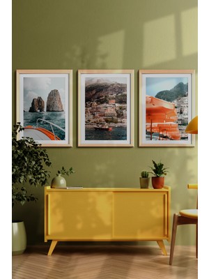 Özcanlar Çerçeve Ahşap Çerçeveli Tablo  Dekorasyon  Ev Dekoru Modern Sanat Sahil Baskısı Italya Plaj Tatil