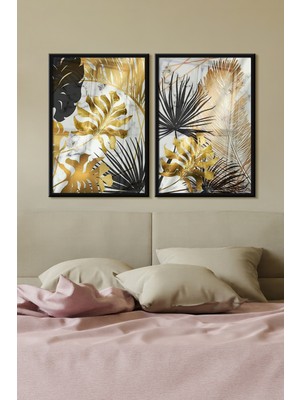 Özcanlar Çerçeve Çerçeveli Tablo Modern Sanatsal  Dekorasyon Ev Dekoru Ikili Çerçeve Abstract Bitki ÖZC--364