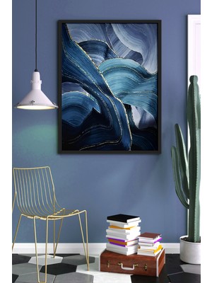 Özcanlar Çerçeve Siyah Çerçeveli Tablo Modern Sanatsal  Dekorasyon Ev Dekoru Tekli Çerçeve Abstract Mavi ÖZC--417