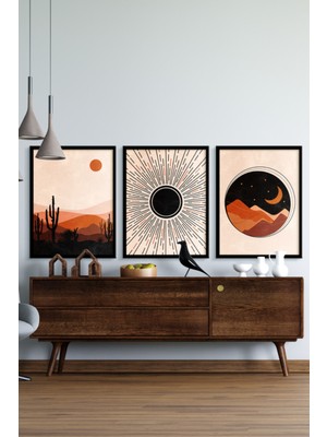 Özcanlar Çerçeve Çerçeveli Tablo Modern Sanatsal Dekorasyon Ev Dekoru Üçlü Çerçeve Abstract