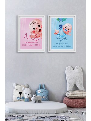 Özcanlar Çerçeve Çerçeveli Bebek ve Çocuk Odası Tablo Seti Kız ve Erkek Doğum Kutlama