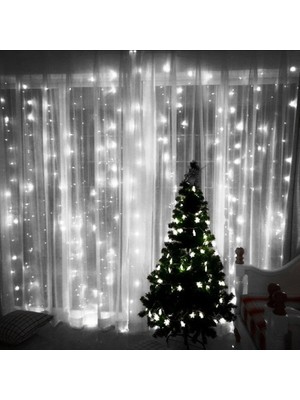 Kuzey Beyaz Salkım LED Işık 3.50X2 Metre Salkım Işık Beyaz LED Işık 10 Dallı Modlu 220V Beyaz Perde LED Işık Yılbaşı Işıkları